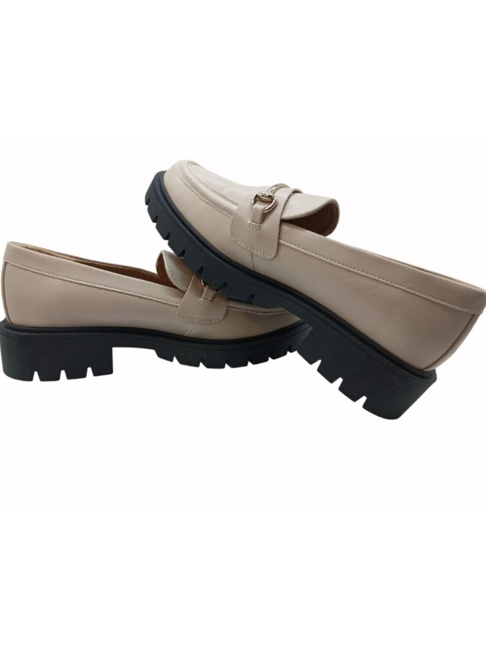 Esprit Womens Alina Beige Loafers Shoes Gold Horsebit Buckle Chunky Soles Size 9 - Picture 9 of 11
